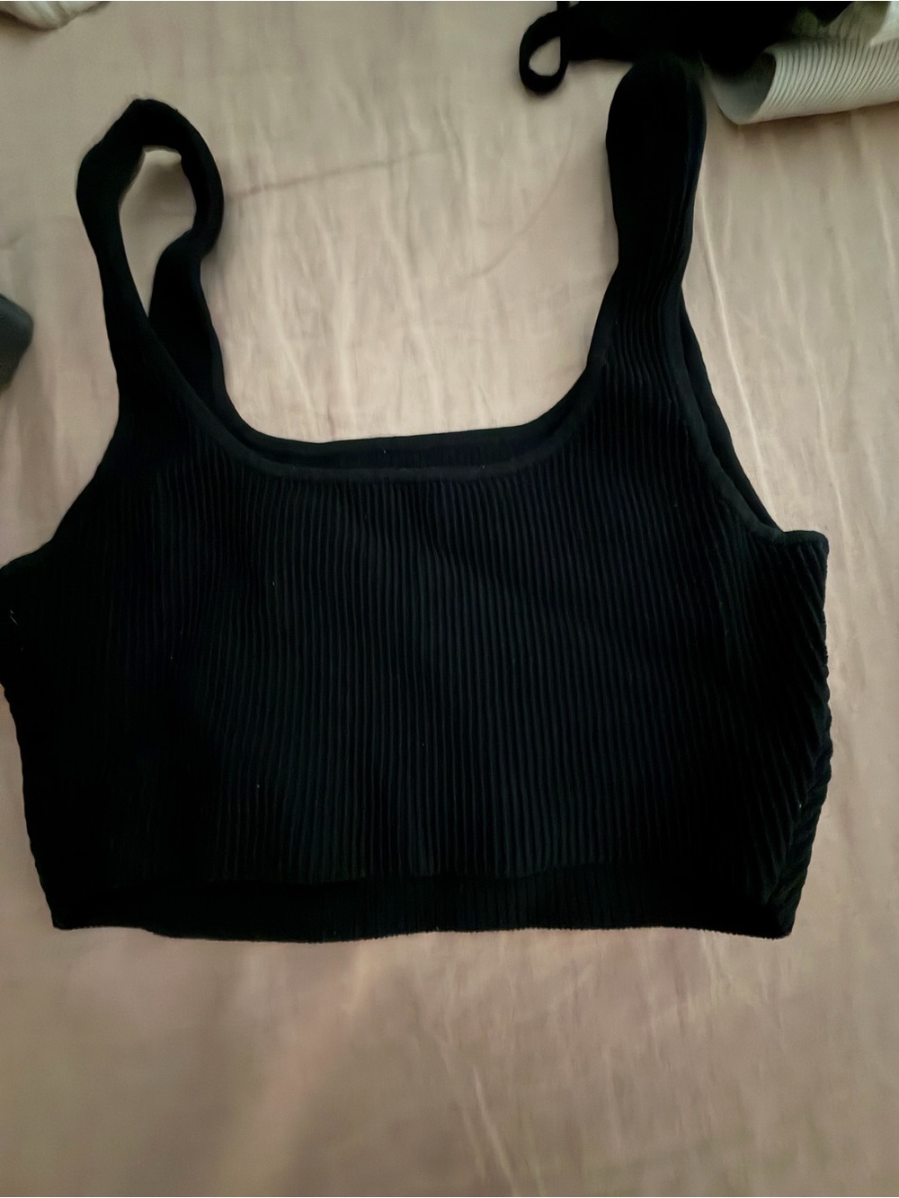 Aritzia Black Ribbed Square-Neck Crop Tank - Picture 1 of 2